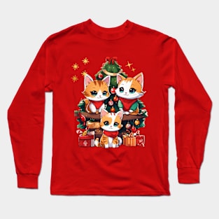 Cute Christmas Cat Long Sleeve T-Shirt